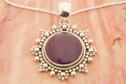 Artie Yellowhorse Genuine Sugilite Sterling Silver Rising Sun Pendant